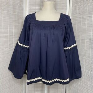 Vineyard Vines Ric Rac Bell Sleeve Blouse Navy Blue Size XS